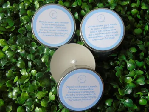 Latinha com Vela Aromatizada, Lembrança para Chá de Bebê