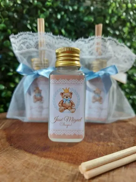 Lembrancinha 40 ml Frasco Pet + Organza- Nascimento
