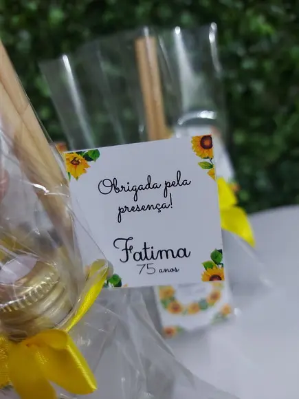 Lembrancinha 40 ml Frasco Pet - Aniversário Girassol