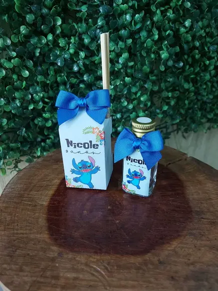Lembrancinha 40ml Frasco Pet + Caixinha- Stitch