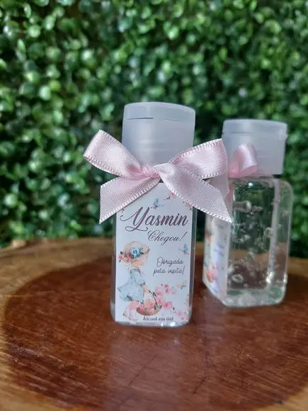 Lembrancinha de Nascimento Álcool em Gel 40ml Tampa Flip Top