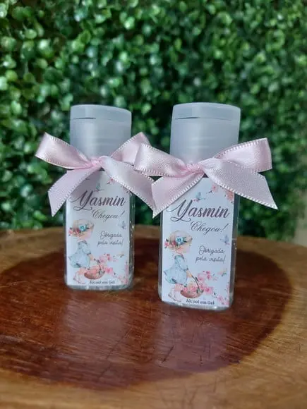 Lembrancinha de Nascimento Álcool em Gel 40ml Tampa Flip Top