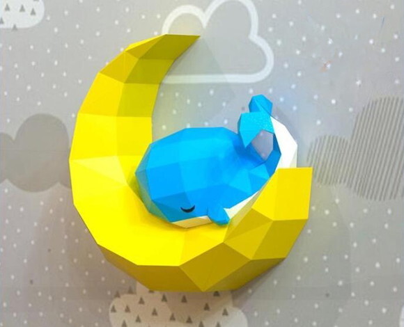 Baleia Baby na Lua - Arquivo de Corte Low Poly 3d (em Pdf)
