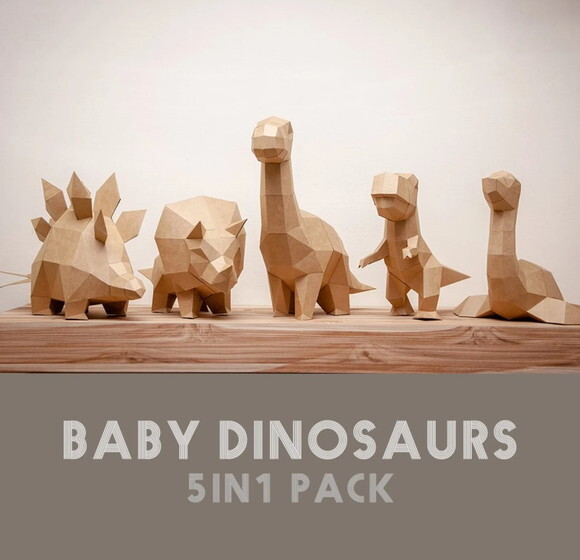 Kit Baby Dinossauros - Arquivo de Corte Low Poly 3d (em Pdf)