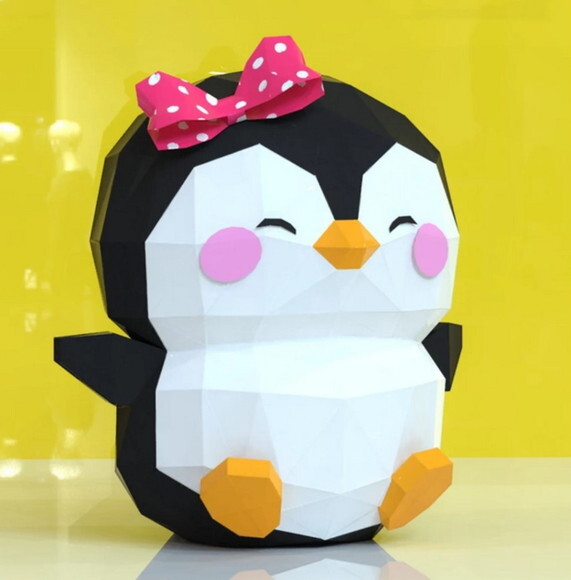 Pinguim com Laço 3d Arquivo de Corte Low Poly Silhouette pdf