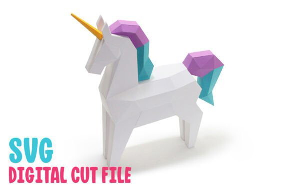 Unicórnio 3d - Arquivo de Corte Low Poly 3d (em Dxf, Svg)