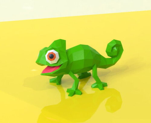 Camaleão Cute - Arquivo de Corte Low Poly 3d (em Pdf)