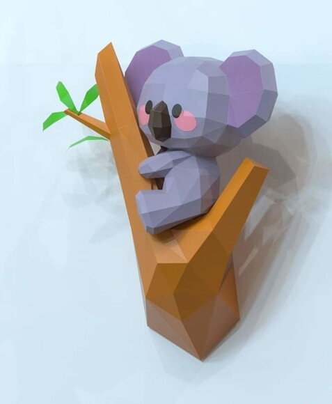 Coala Koala Árvore - Arquivo de Corte Low Poly 3d (em Pdf)