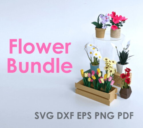 Coleção Flores em Miniatura 3d Dollhouse Dxf Eps pdf Svg Png