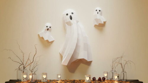 Fantasma Halloween - Arquivo de Corte Low Poly 3d (em Pdf)