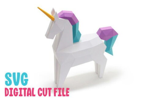 Unicórnio 3d - Arquivo de Corte Low Poly 3d (em Dxf, Svg)