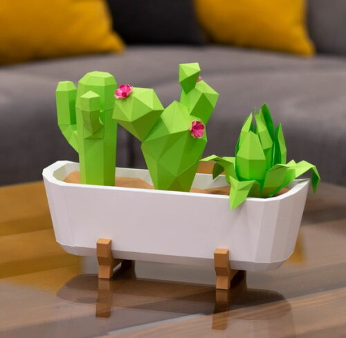 Vaso com Cacto - Arquivo de Corte Low Poly 3d (em Pdf)