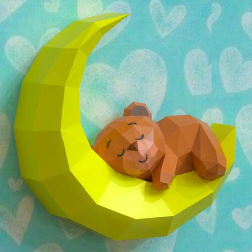 Ursinho Dormindo Lua - Arquivo de Corte Low Poly 3d (em Pdf)