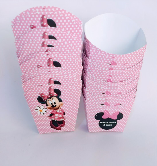 Caixa de Batata Personalizada Minnie Rosa