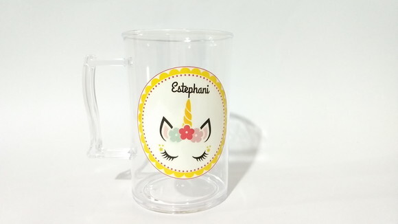 Caneca acrilica personalizada unicornio,