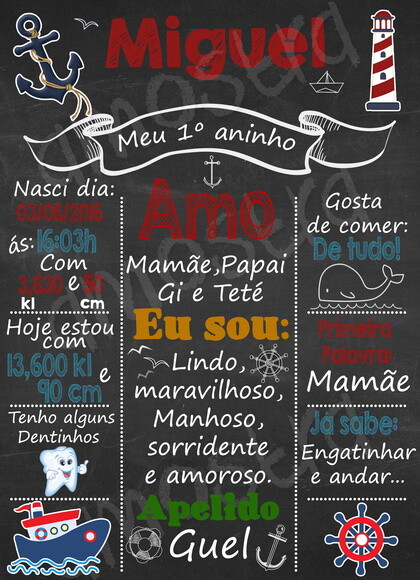 Convite Chalkboard marinheiro