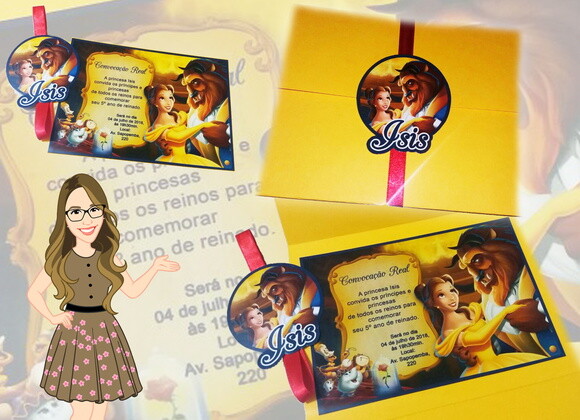 Convite personalizado a bela e a fera