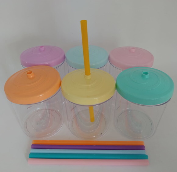 Copo Acrilico com Canudo Cores Candy