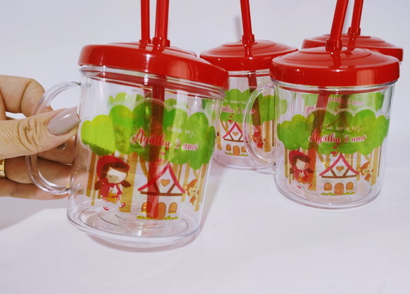 Copo Canudo Personalizado Chapeuzinho Vermelho