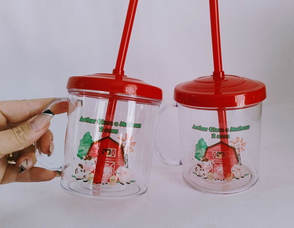 Copo Canudo Personalizado Fazendinha