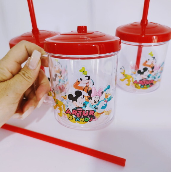 Copo Canudo Personalizado Turma do Mickey