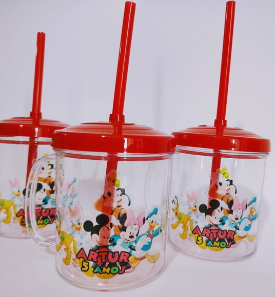 Copo Canudo Personalizado Turma do Mickey