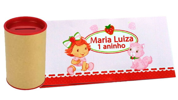 Rotulo para Cofrinho Personalizado Moranguinho Baby