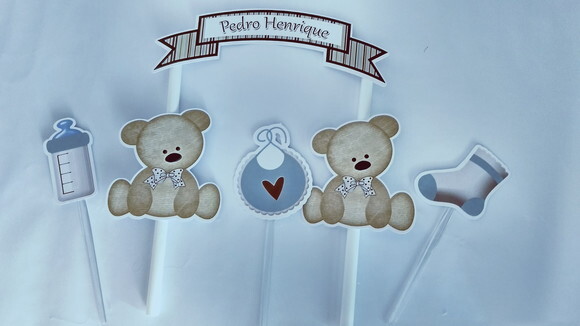 Topo de Bolo Cha de Bebe Ursinho