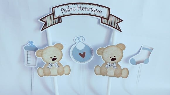 Topo de Bolo Cha de Bebe Ursinho