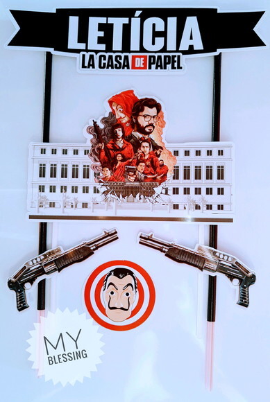 Topo de bolo personalizado a casa de papel