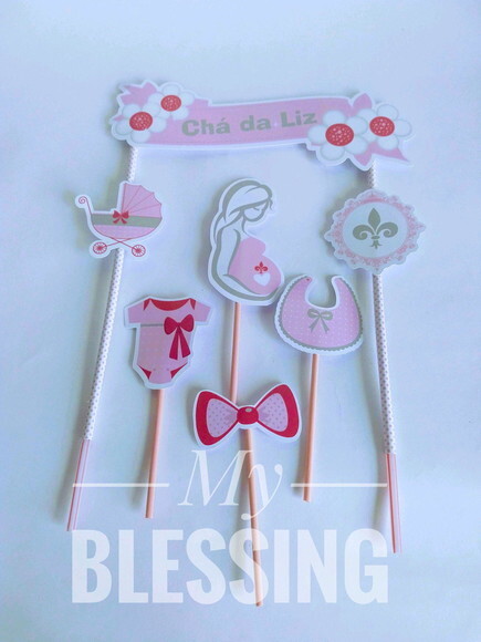 Topo de Bolo Personalizado Cha de Bebe