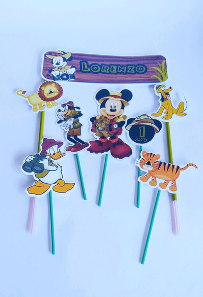 Topo de Bolo Personalizado Mickey Safari