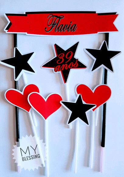 Topo de Bolo Personalizado Pink e Preto