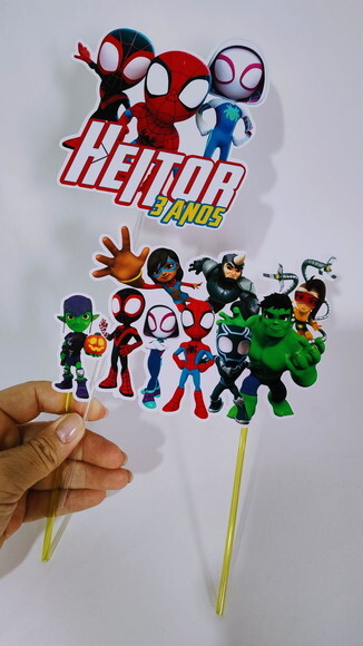 Topo de Bolo Personalizado Spyder e Amigos