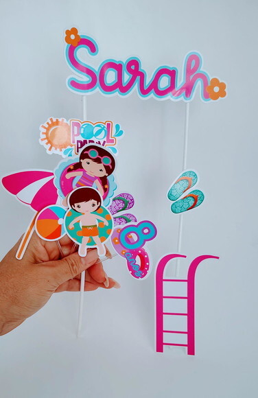 Topo de Bolo Personalizado Pool Party