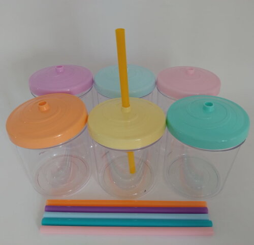 Copo Acrilico com Canudo Cores Candy