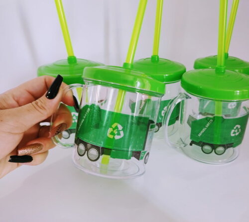 Copo Canudo Personalizado Coletor de Lixo
