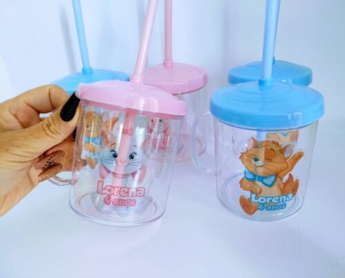 Copo Canudo Personalizado Gata Marie