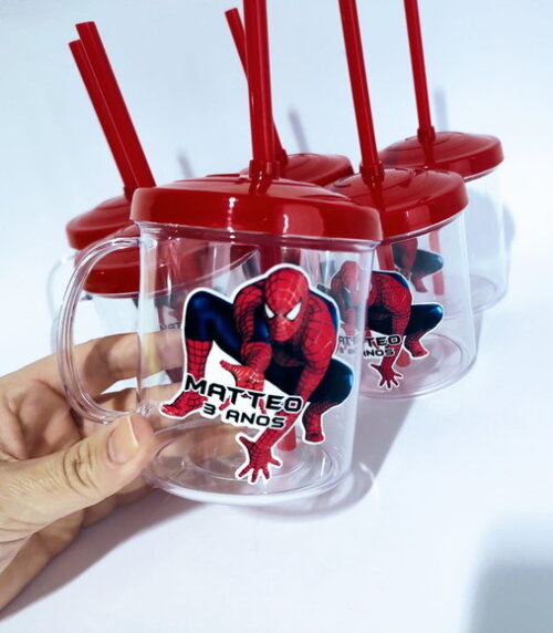 Copo Canudo Personalizado Homem Aranha