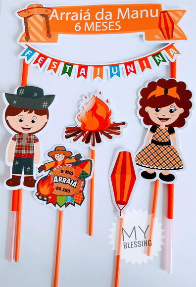 Topo de bolo personalizado festa junina