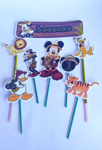 Topo de Bolo Personalizado Mickey Safari
