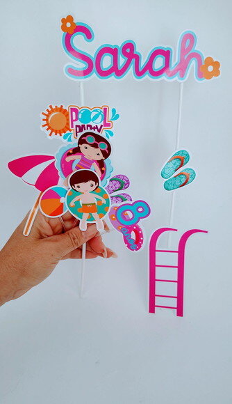 Topo de Bolo Personalizado Pool Party