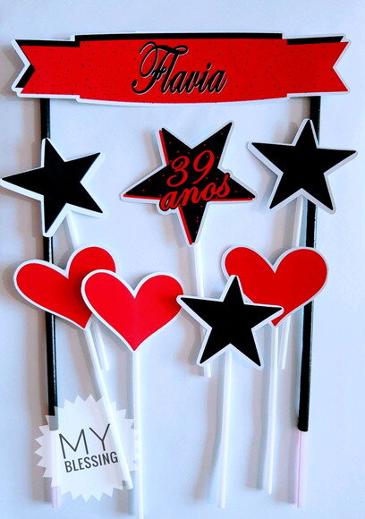 Topo de Bolo Personalizado Pink e Preto