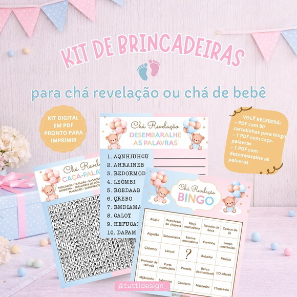 Kit de Brincadeiras para Chá de Bebê ou Revelação - Digital