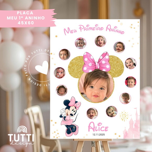 Placa Aniversário 1 Ano - Minnie