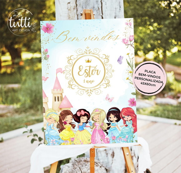 Placa Bem-vindos - Aniversário - Tema Princesas