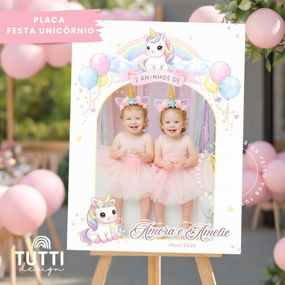 Placa de Aniversário - Festa Unicórnio