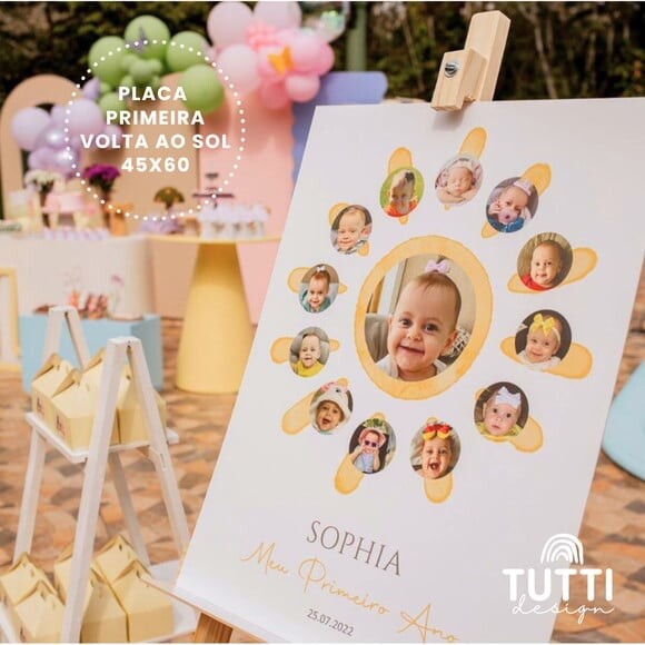 Placa Minha Primeira Volta ao Sol - Mesversário - 1 Aninho