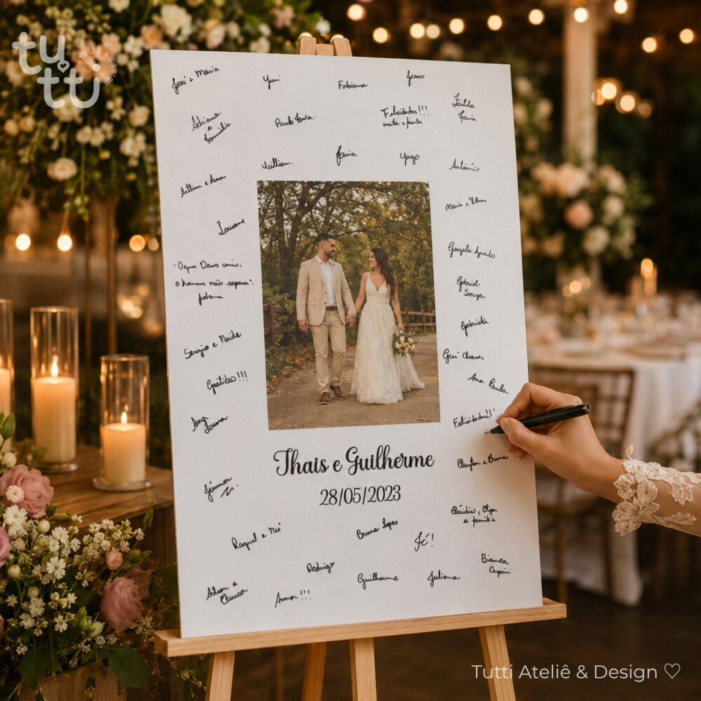 Placa de Assinaturas Personalizada para Casamento