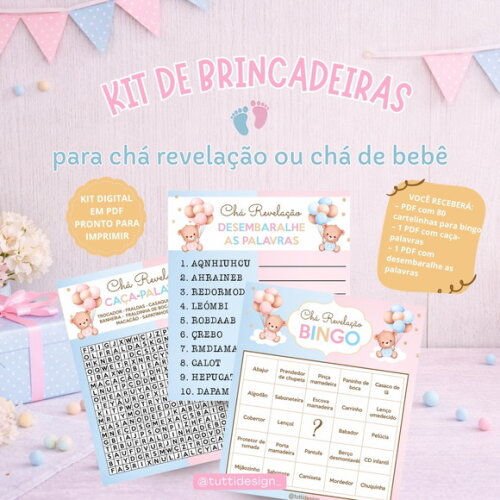 Kit de Brincadeiras para Chá de Bebê ou Revelação - Digital